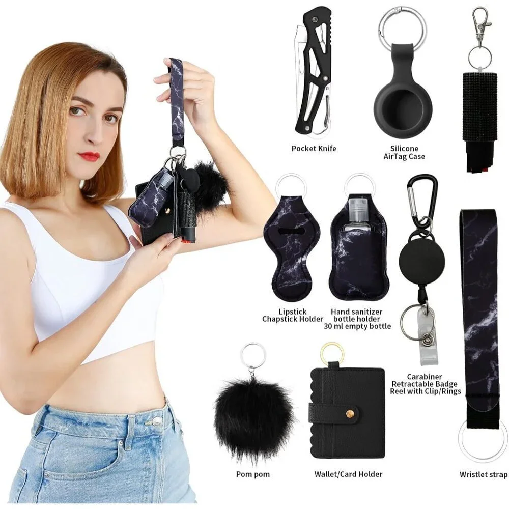 Wristlet Keychain Set with Wallet Card Holder Bottle Opener for Women